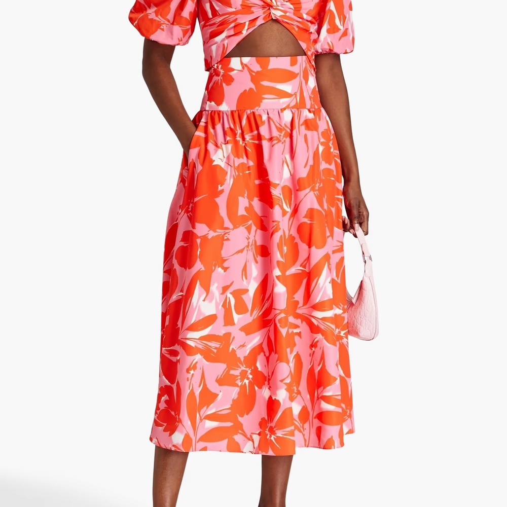 Monique Lhuillier Pink and Orange Floral Midi Skirt Size 0, NWT